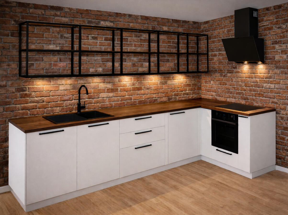 Námi vytvořený návrh Ikea kuchyně včetně světel, obložení stěny Námi vytvořený návrh Ikea kuchyně včetně světel, obložení stěny