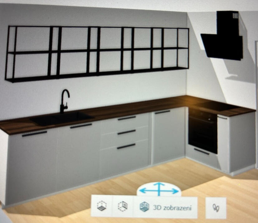 Původní grafický návrh kuchyně z Ikea Planneru Vizualizace návrh Ikea kuchyně, Nová kuchyň, Návrh Před a Po, Rychlý návrh za pár korun